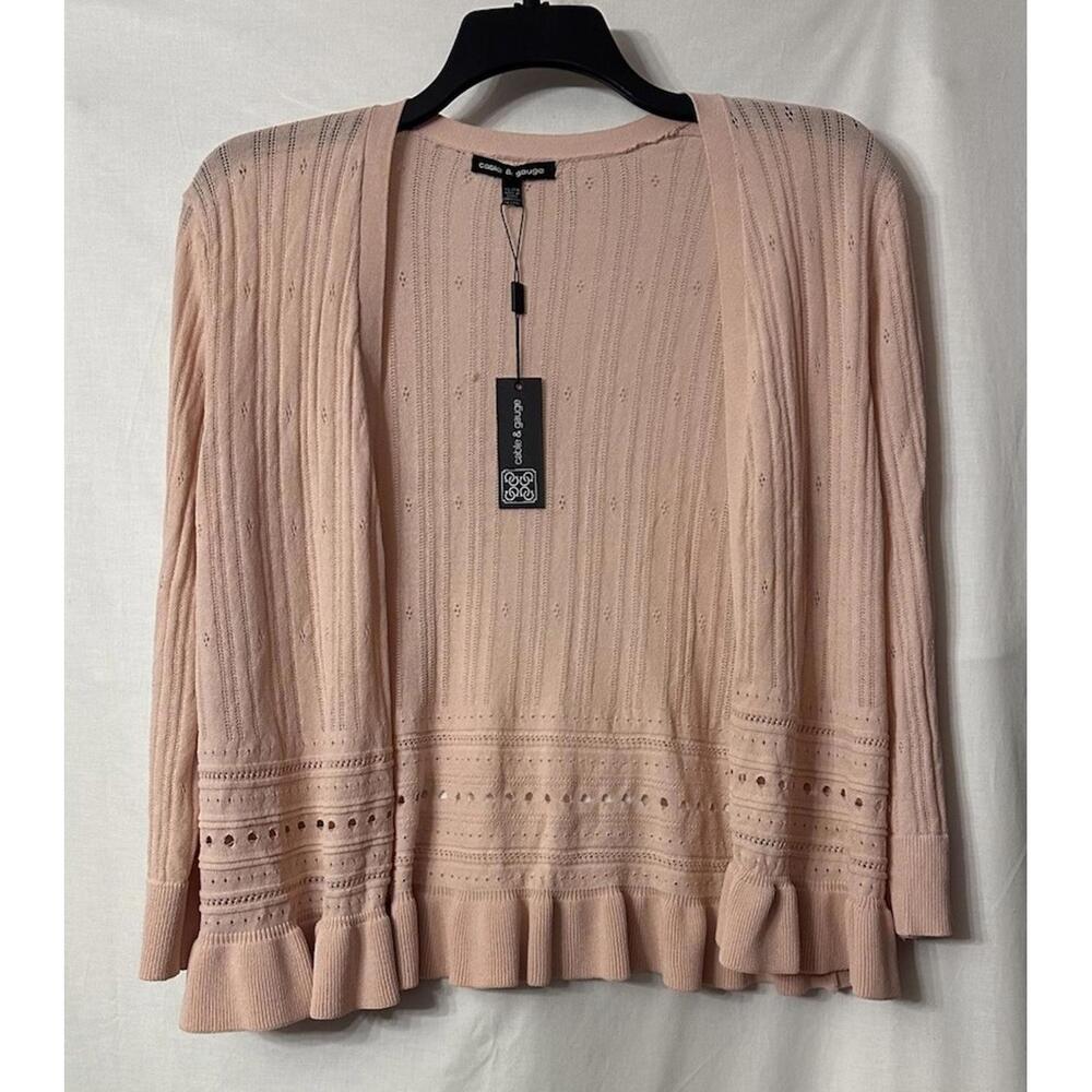 NWT Cable & Gauge Womens Pink Long Sleeve Open Front Sweater‎ Size XL